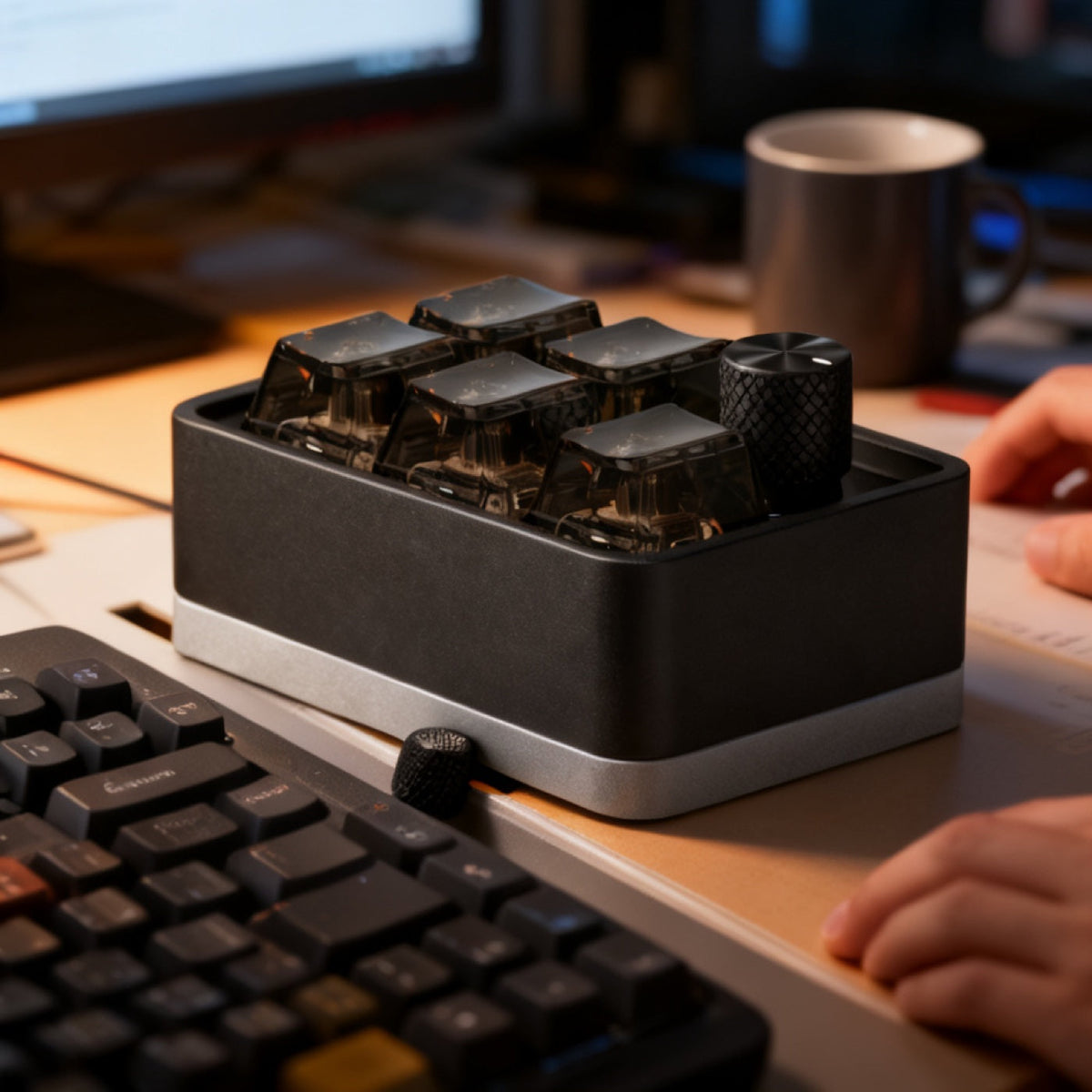 EM Mini Pad shown in a developer desk setup