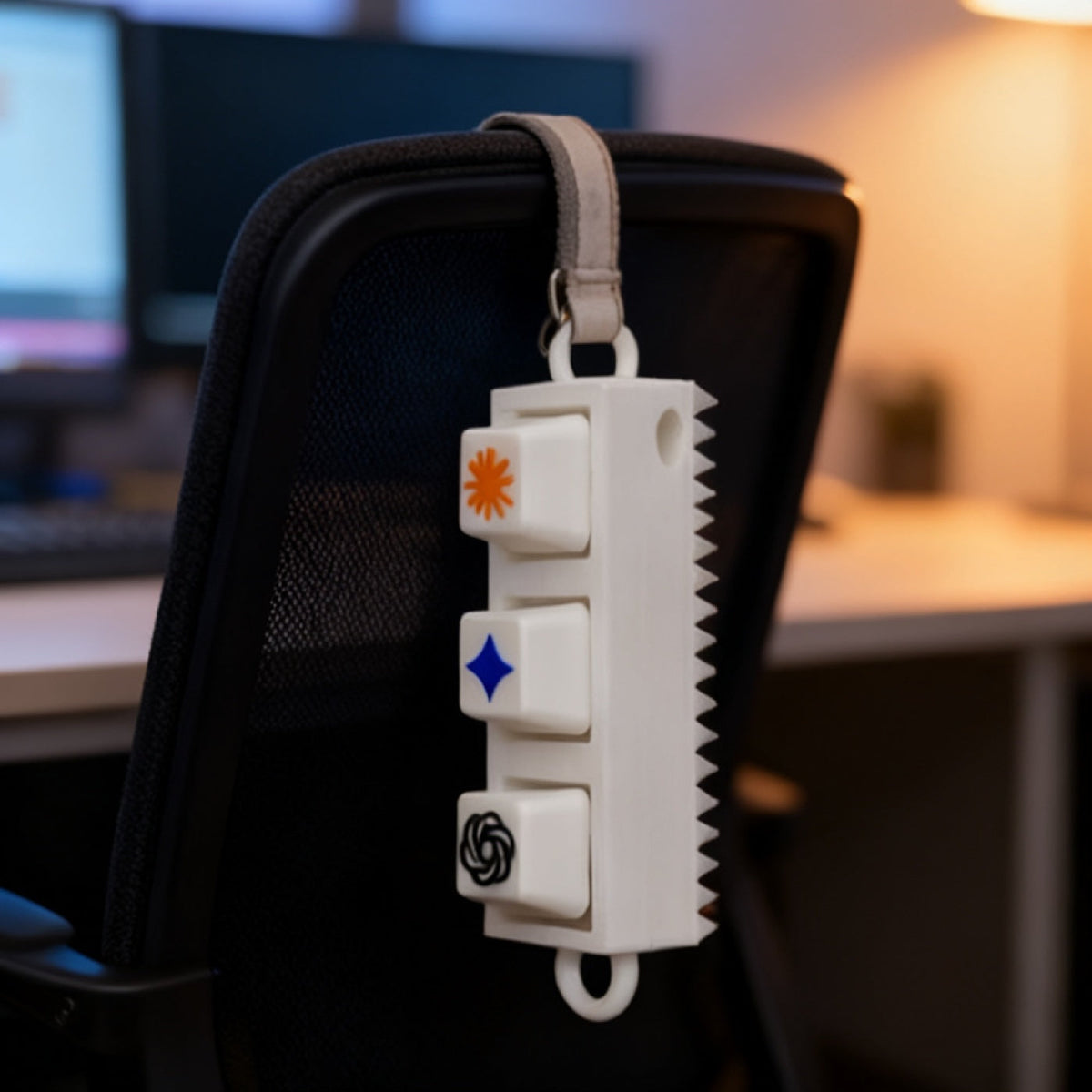 Triple Keycap Charm shown in a developer desk setup