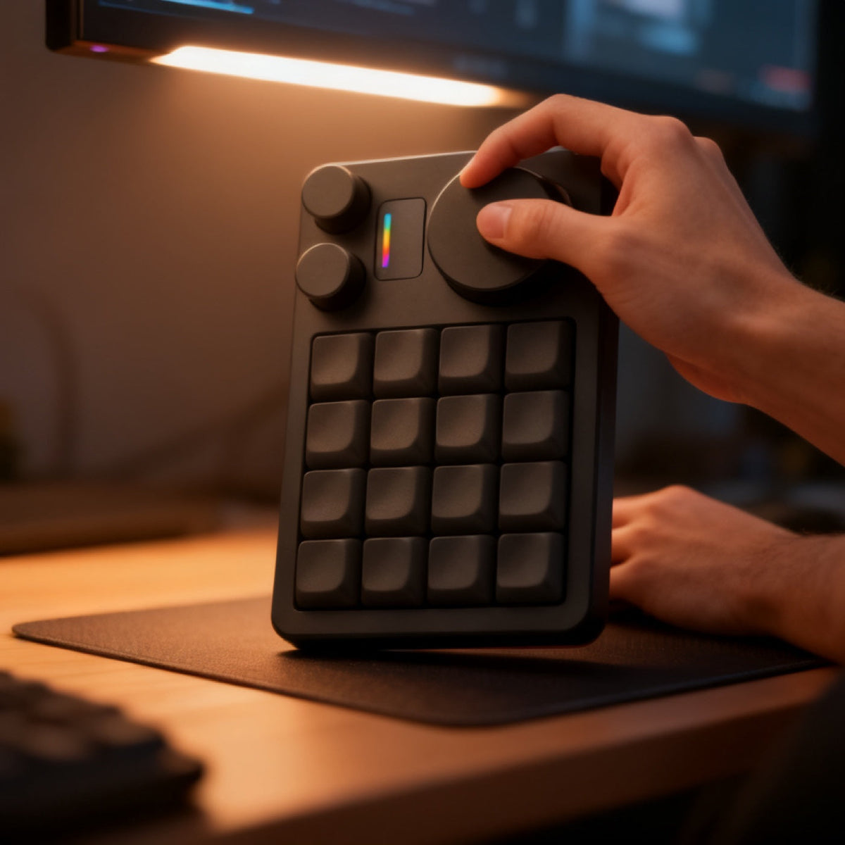Detail view of KM16 Macropad in use
