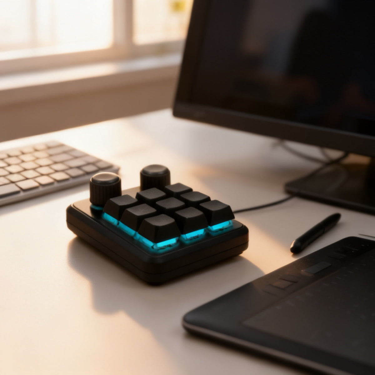 Left-Hand Pad shown in a developer desk setup