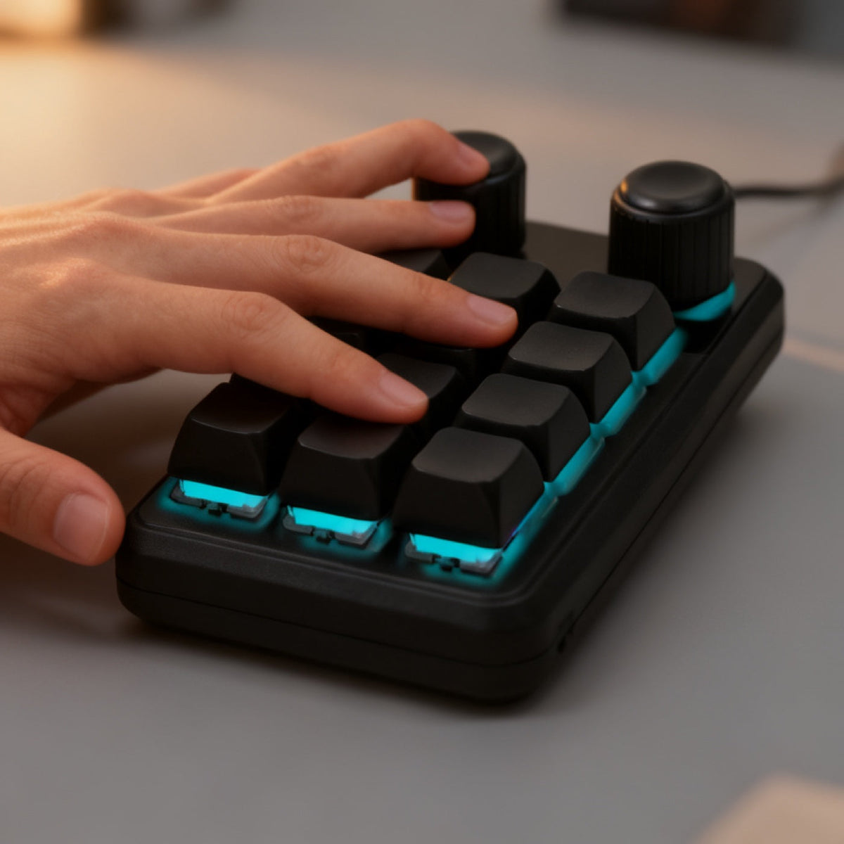 Detail view of Left-Hand Pad in use